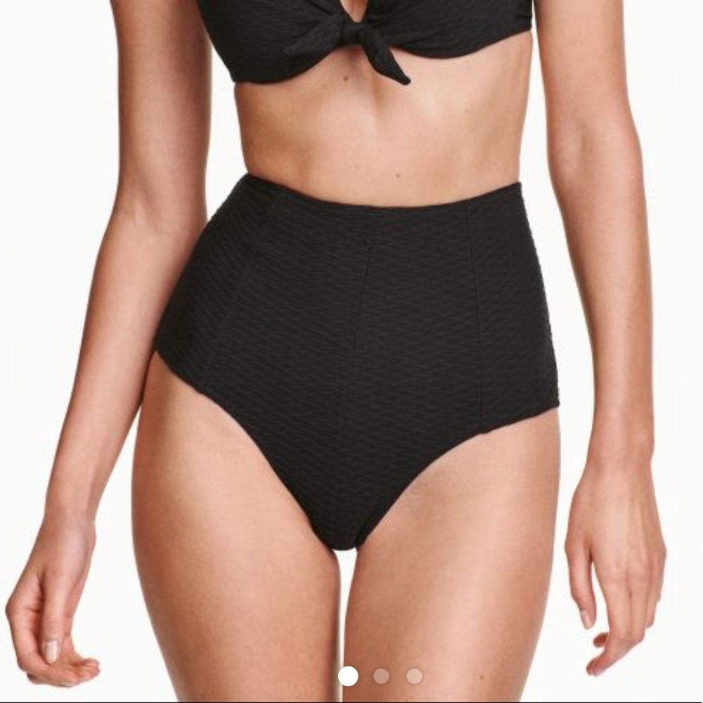 H&M textured hi waisted black cheeky bikini bottom